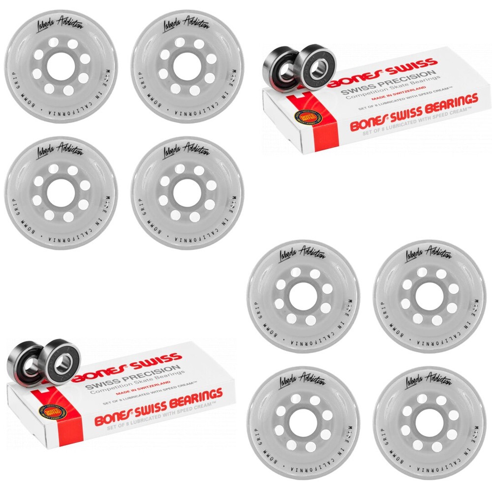 Labeda Inline Roller Hockey Skate Wheels Addiction White 76mm 8 Set Bones Swiss