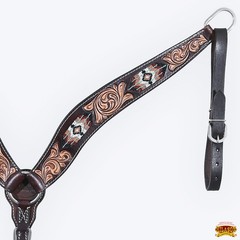 Hilason Horse Floral Hand Carved American Leather Breast Collar Headstall W/