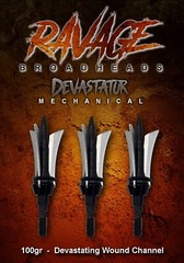 RAVAGE DEVASTAOR Mechanical 3 blade Broadhead 100gr, 3pk 2.5″ Wound Channel