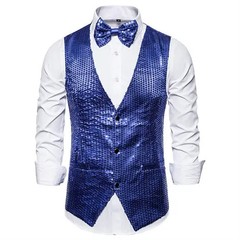 Gold Sequin Vest Men’s Single-breasted V-neck Sleeveless Vests Coat Wedding Part