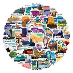 United States Map Stickers, 50Pcs Travel USA Waterproof Vinyl Stickers for Wa…