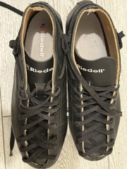 RIEDELL 595 BLACK LEATHER ROLLER SKATES MENS SIZE 9 MEDIUM NO WHEELS SOLD AS-IS