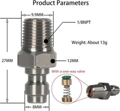 8mm Quick-Disconnect Plug Adapter, Stainless Steel 1/8″ NPT 1/8 Inch,