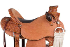 Western Hand Floral Tooled Roping Trail Saddle Leather Ranch Work Pleasure Horse