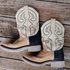 ROPER Western Boots 7 JK Brown Leather Two Tone Embroidered Made in Spain