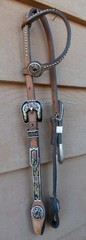 Beautiful Cowperson Tack Studded Silver Brass Copper Red Stones Horse Headstall