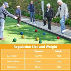 Bocce Ball Set, 107mm Regulation, 920g, Multi-Color, Tournament Use