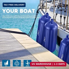 Boat Fenders 4 Pack 10 x 30 Inches Ribbed Twin Eyes Boat Fenders Bumpers for Doc