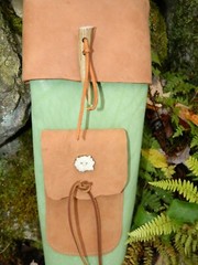 Handmade Green Leather traditional archery back quiver for arrows Antler Accents