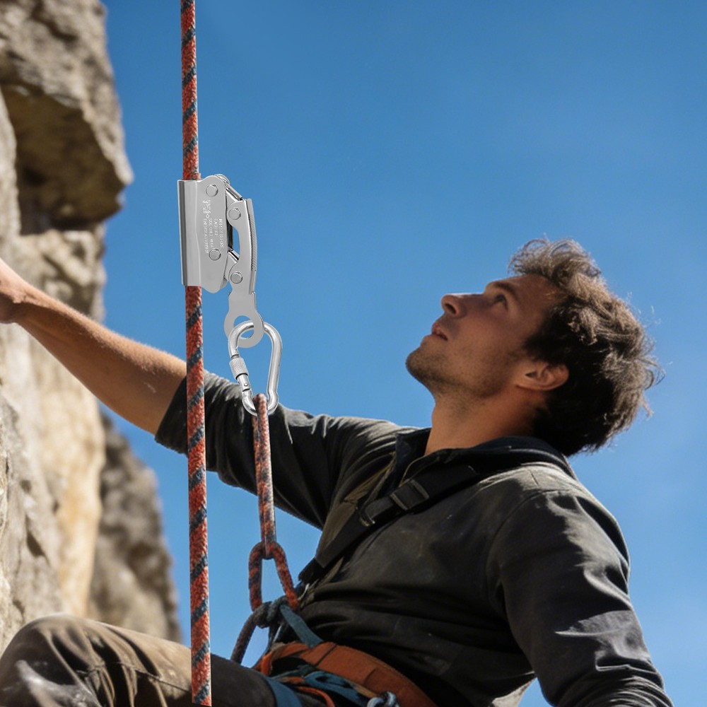 Alloy Steel Self-Locking Climbing Device 15kN For 10-16mm Rope Silver
