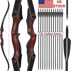 Archery Traditional Hunting 60″ Takedown Recurve Bow Set Wooden Longbow 30-50lbs