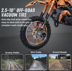 PEGASUS™ 49cc 2-Stroke Mini Motorcycle Orange Off-Road Tires, F/R Shock, Durable