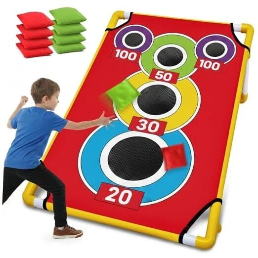 Cornhole Board Set with 21+ Games, 8 Bean Bags – Arcade Style Corn Hole Games
