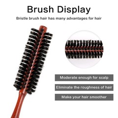 Boar Bristle Hair Brush Round Travel Wood Handle Beard Brush Thin Short Hair