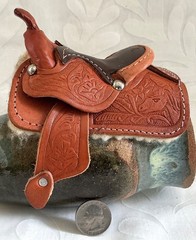 Vtg Lot of 5 Miniature Horse Saddles Cowboy Genuine Leather Cowgirl Mini Small B