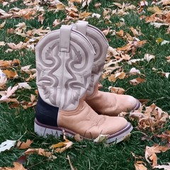 ROPER Western Boots 7 JK Brown Leather Two Tone Embroidered Made in Spain