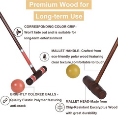 Deluxe 8 Players Croquet Set with 32In Regulation | 28In Standard Size Rubber