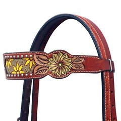 HILASON Western Horse Genuine Leather Floral Design Headstall Mahogany