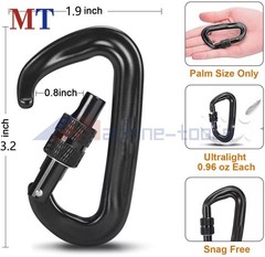 4 Pack Heavy Duty Aviation 12 KN D-Shaped Locking Carabiners Clip Aluminum