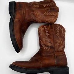 Ariat Sierra Saddle Western Work Boots Pull On Leather Round Toe Brown Size 8.5D