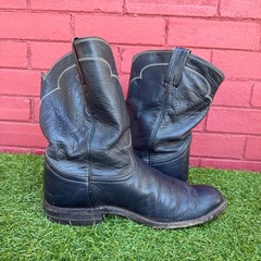 Vintage Tony Lama Black Leather Western Cowboy Boots Mens Size 8 C Rodeo Pullon