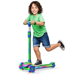 3-Wheel Kids Scooter with Multi-Color Lights on Deck & Wheels â€“ 5-Height A