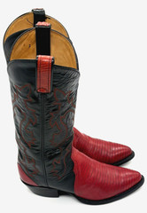 Vintage Tony Lama Cherry Red / Black Lizard Skin Boots Men’s 8.5D Style 8331 C06