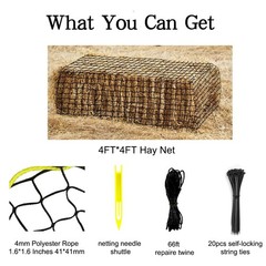 NizHome Large Round Bale Hay Net, Knotless Nets for Horses 4*4FT, black