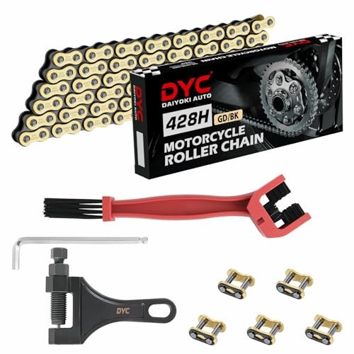 DYC 428H Motorcycle Chain 122 Links(Gold/Black) with Master Links, Chain