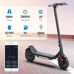 Folding Electric Scooter Adults 500W 25KM/H 31 Miles Range 10″ Tire APP Control
